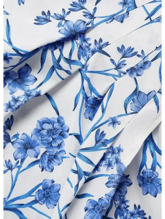 Mango Cotton Balloon-Sleeve Floral Printed Mini Dress Blue White NWT 4 / Small - Picture 4 of 6